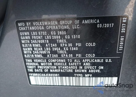 2018 Volkswagen Atlas 3.6L V6 Launch Edition from USA, damaged, VIN 1V2BR2CA8JC502381